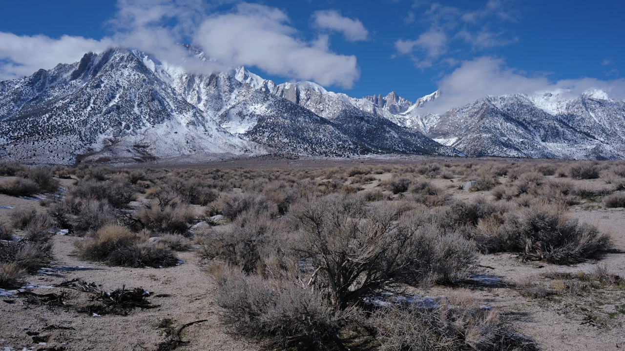 Panning on The Mt Whitney Portal area with clouds 1 of 2