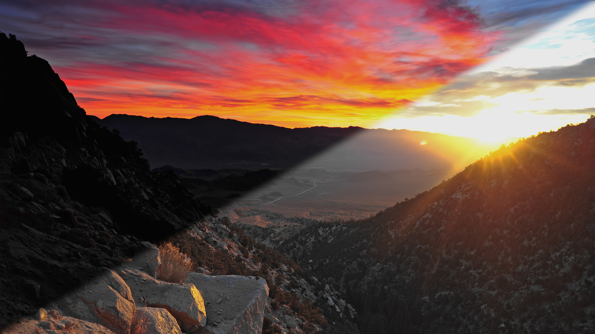 1 of 3 | Glowing sunrise on a valley from Whitney Portal
